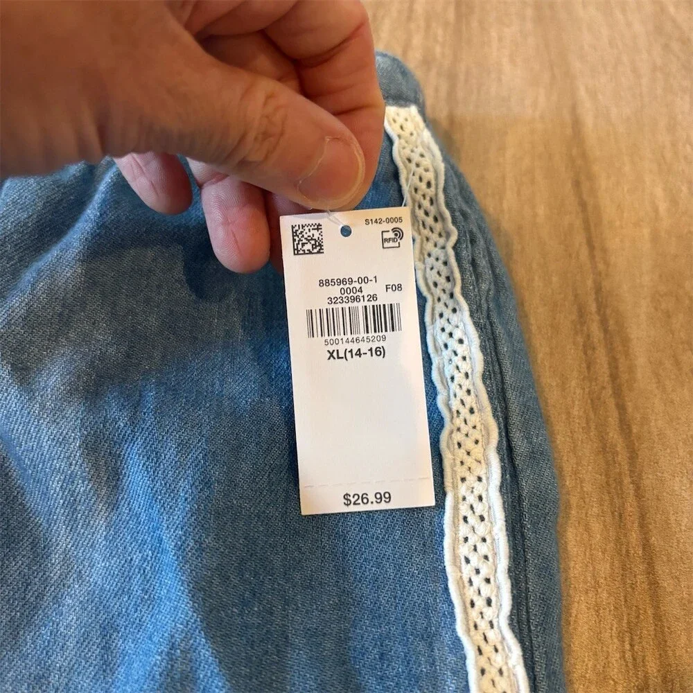 Old Navy Girls Culotte Pants XL (14-16) Blue Wide-Leg Pull-On Lace Trim